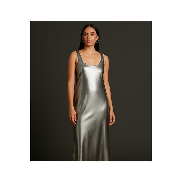 Banana Republic Dresses & Skirts - New Banana Republic Metallic Silver Maxi Slip Dress M | Scoop Neck Sleeveless